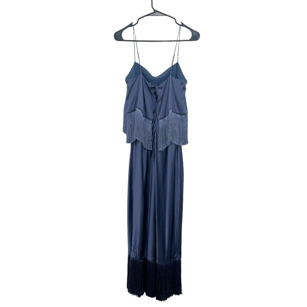 Cinq a Sept $595 Fringed Silk Midi Dress Size 6 Shadow Blue NWT - Picture 6 of 8